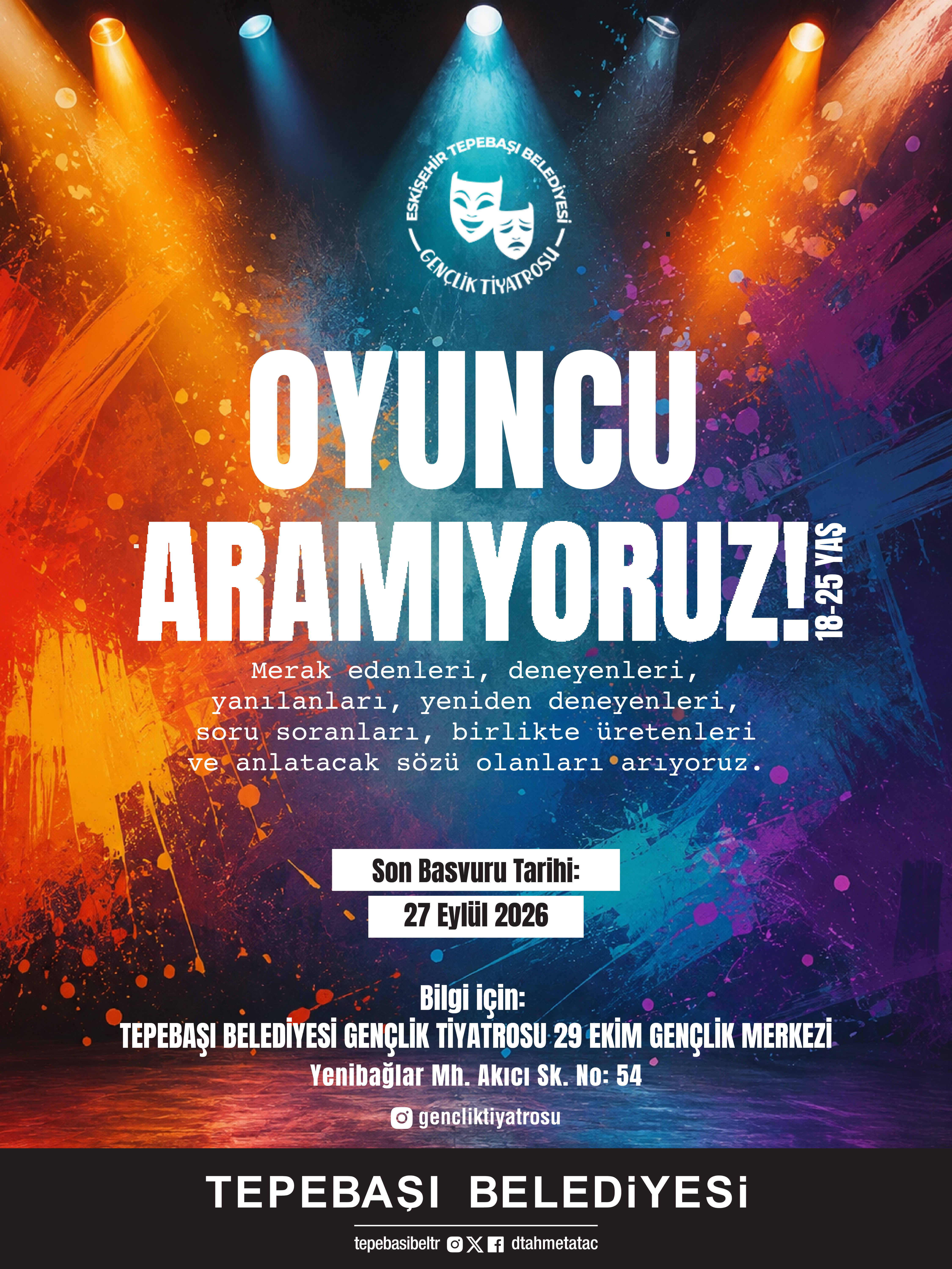 Tepebaşı Belediyesi Gençlik Tiyatrosu Yeni Dönem Öğrencilerini Arıyor
