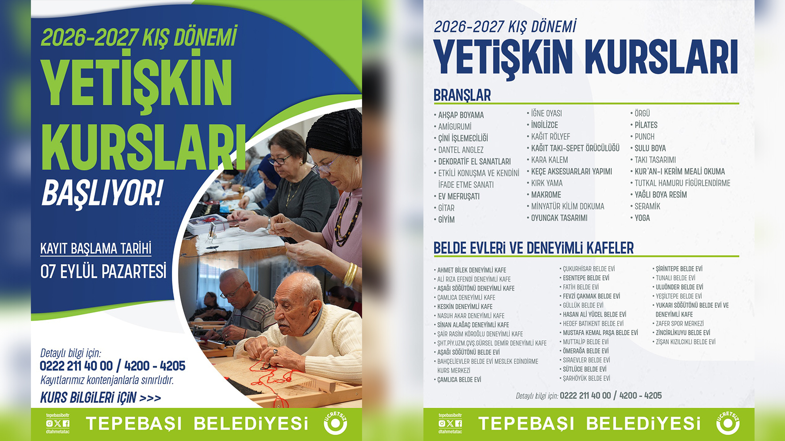 Yetişkin Kurs Kayıtları 7 Eylül Pazartesi Başlıyor.